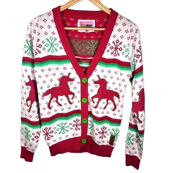Tipsy Elves Christmicorn Cardigan Button Down Sweater 
Size Small - Picture 4 of 10